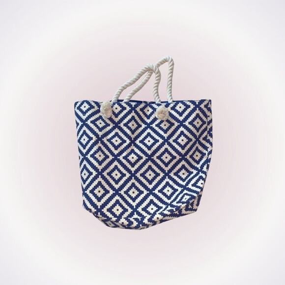 Summer and Rose Blue and White Chevron Tote Bag | Sz OS - Picture 1 of 5